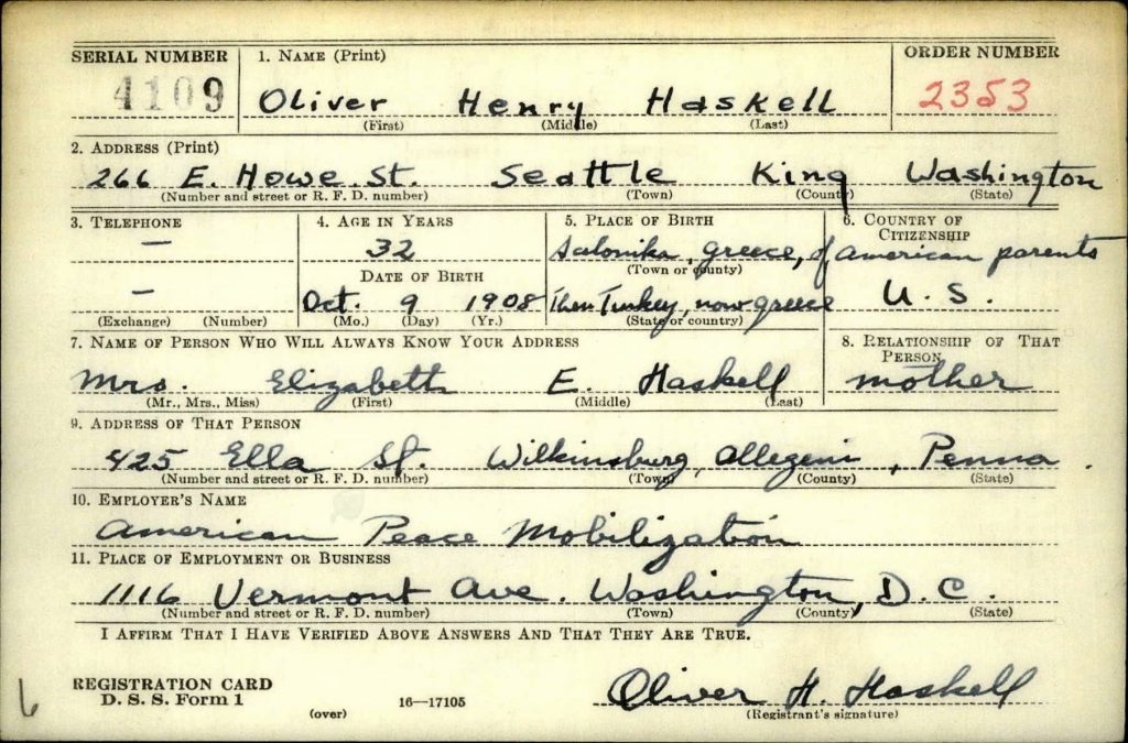 Oliver Haskell Draft Registration