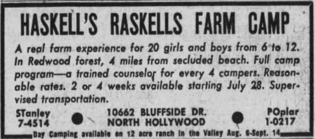 Haskell's Raskells Ad 22 Jul 1956