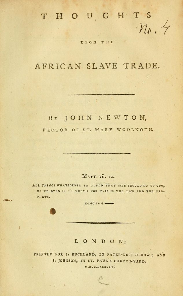 Thoughts Upon the African Slave Trade title page