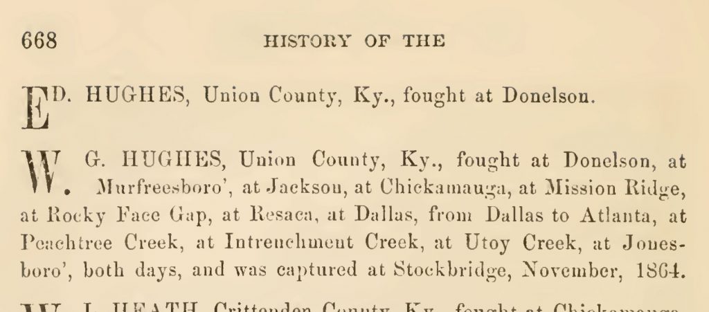 Entries for Ed. and W.G. Hughes from History of the First Kentucky Brigade